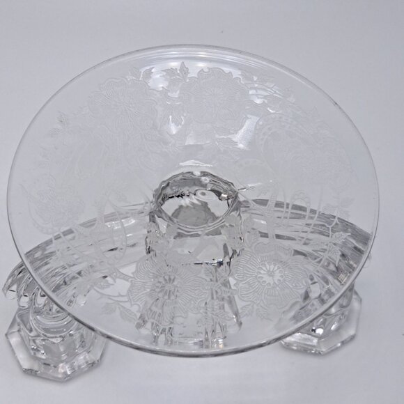 Tiffin Franciscan Etch Clear Glass Etched Double Light Candlestick Holder - Picture 5 of 5